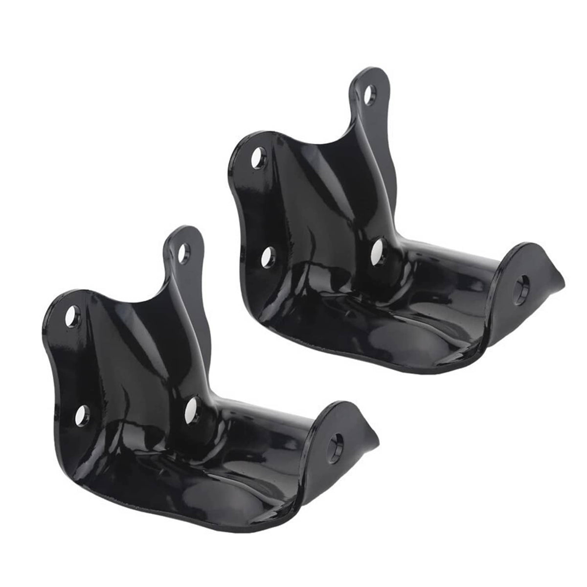Pair of black leaf spring shackle brackets with mounting holes