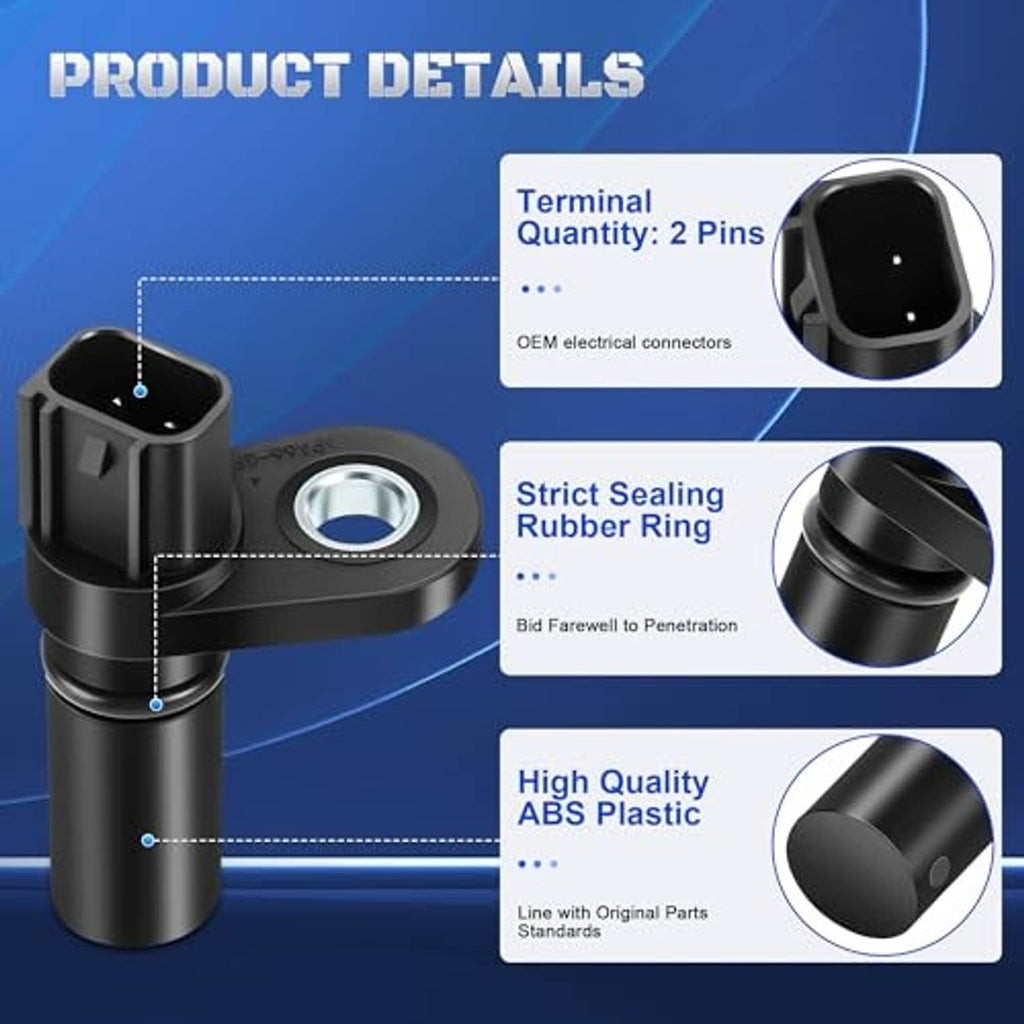 Black camshaft position sensor with circular metal contact plate and sealing ring