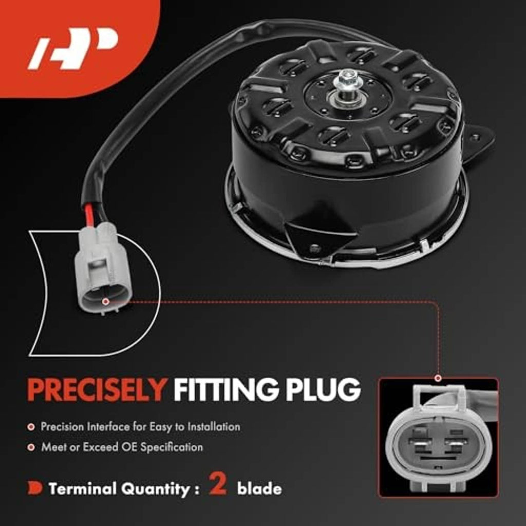 Black cooling fan motor with plug connector and precisely fitting terminal