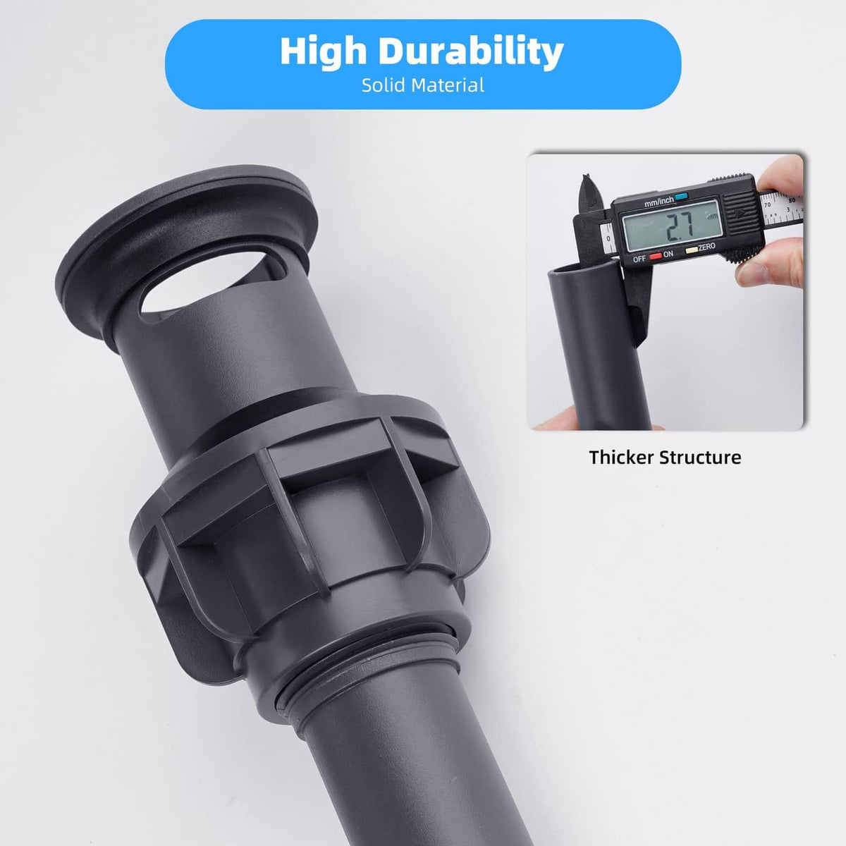 Durable sink drain with overflow, matte black body with thick reinforced structure
