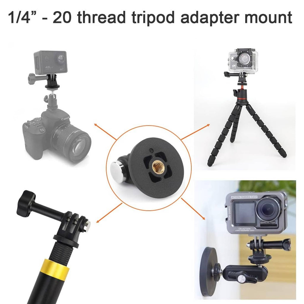 1/4-20 tripod adapter mount with brass screw insert on black base