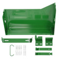 Left-side battery box for tractor, green metal with mounting brackets and hardware