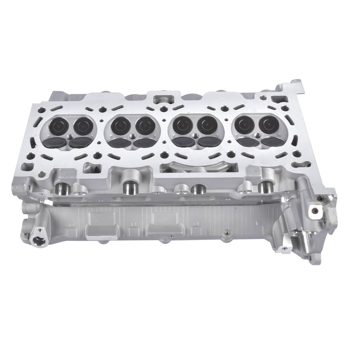 Cylinder head top cover showing valve chambers and circular camshaft journal areas.