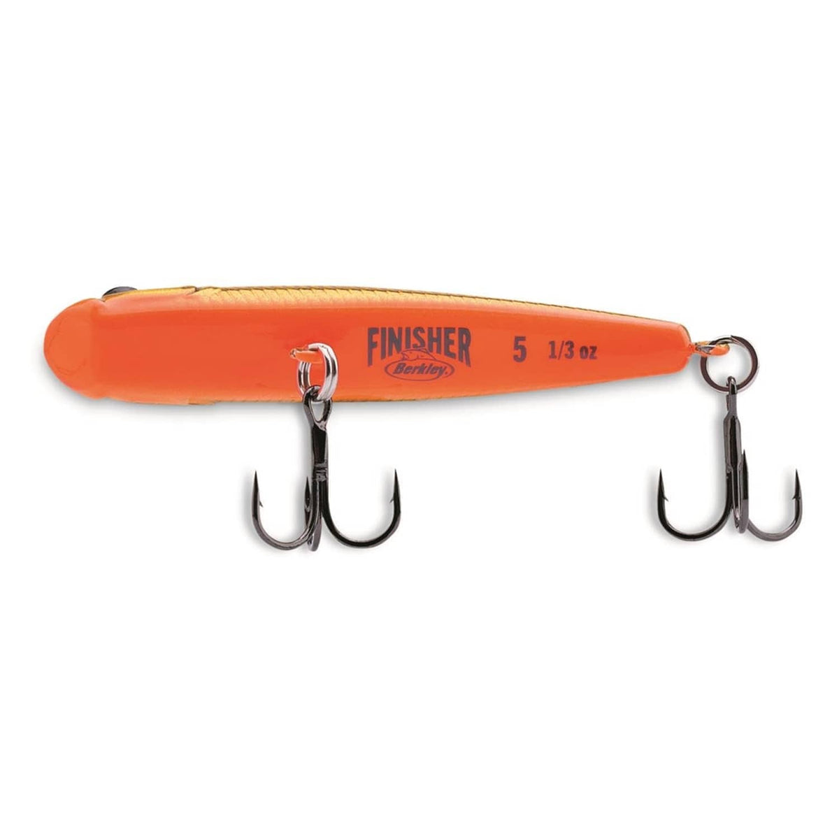 Orange Finisher fishing lure with two treble hooks and split rings