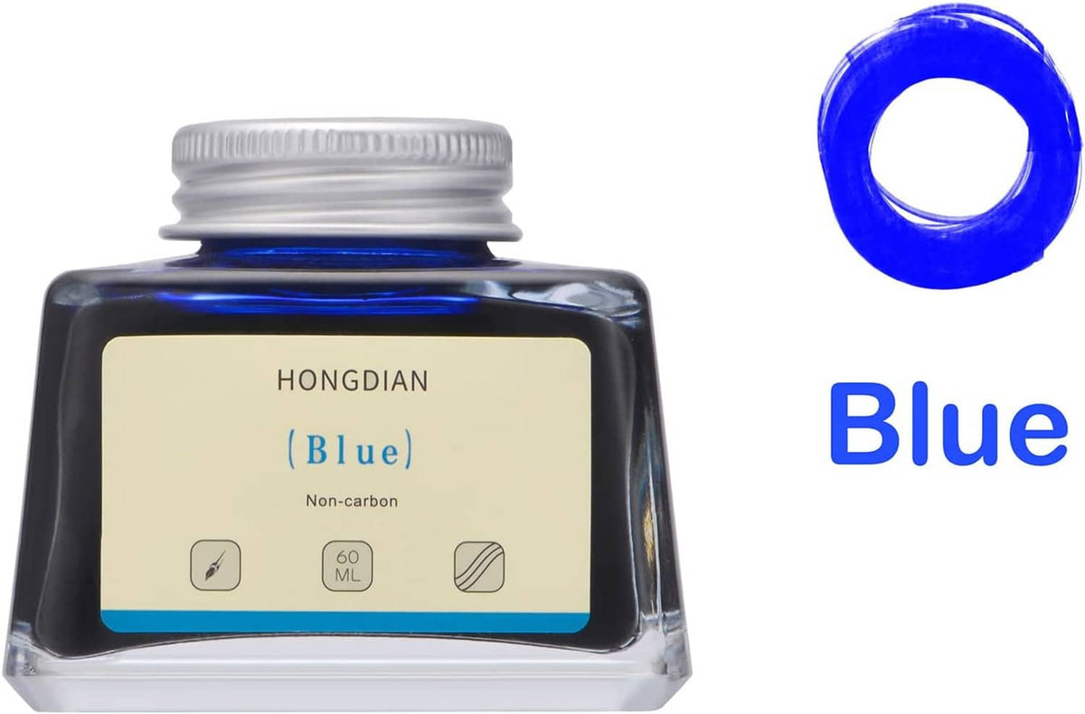 Hongdian Blue 60 ml fountain pen ink bottle on clear base, blue drop symbol