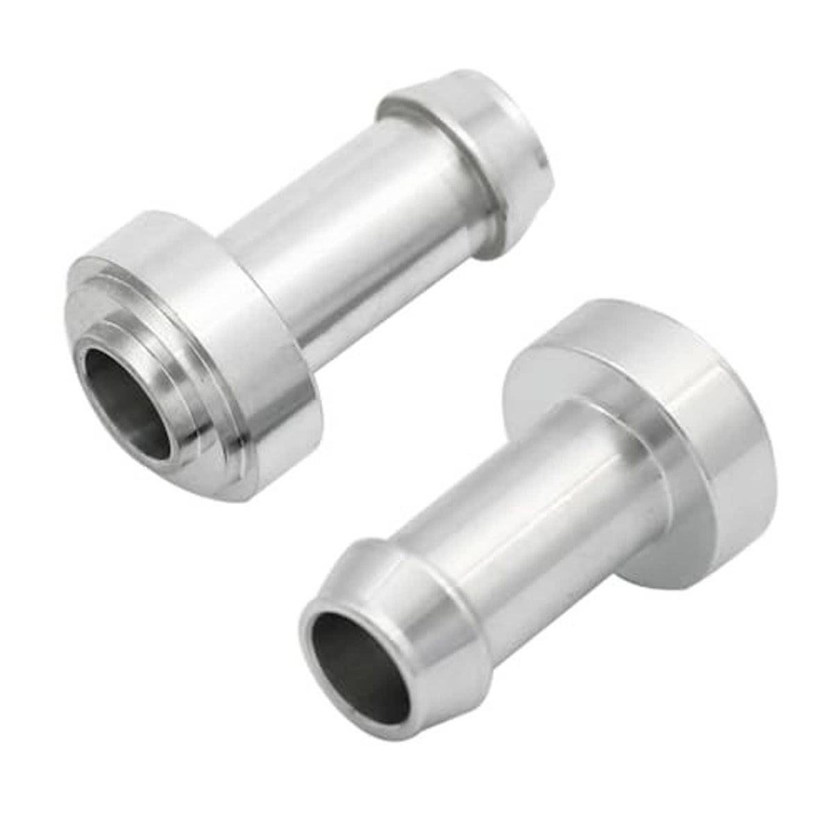 Weldable hose barb tail nipple fitting, silver metal, barbed hose connection end