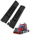 Pair of black interior door handle trim plates with mounting holes and rectangular cutouts