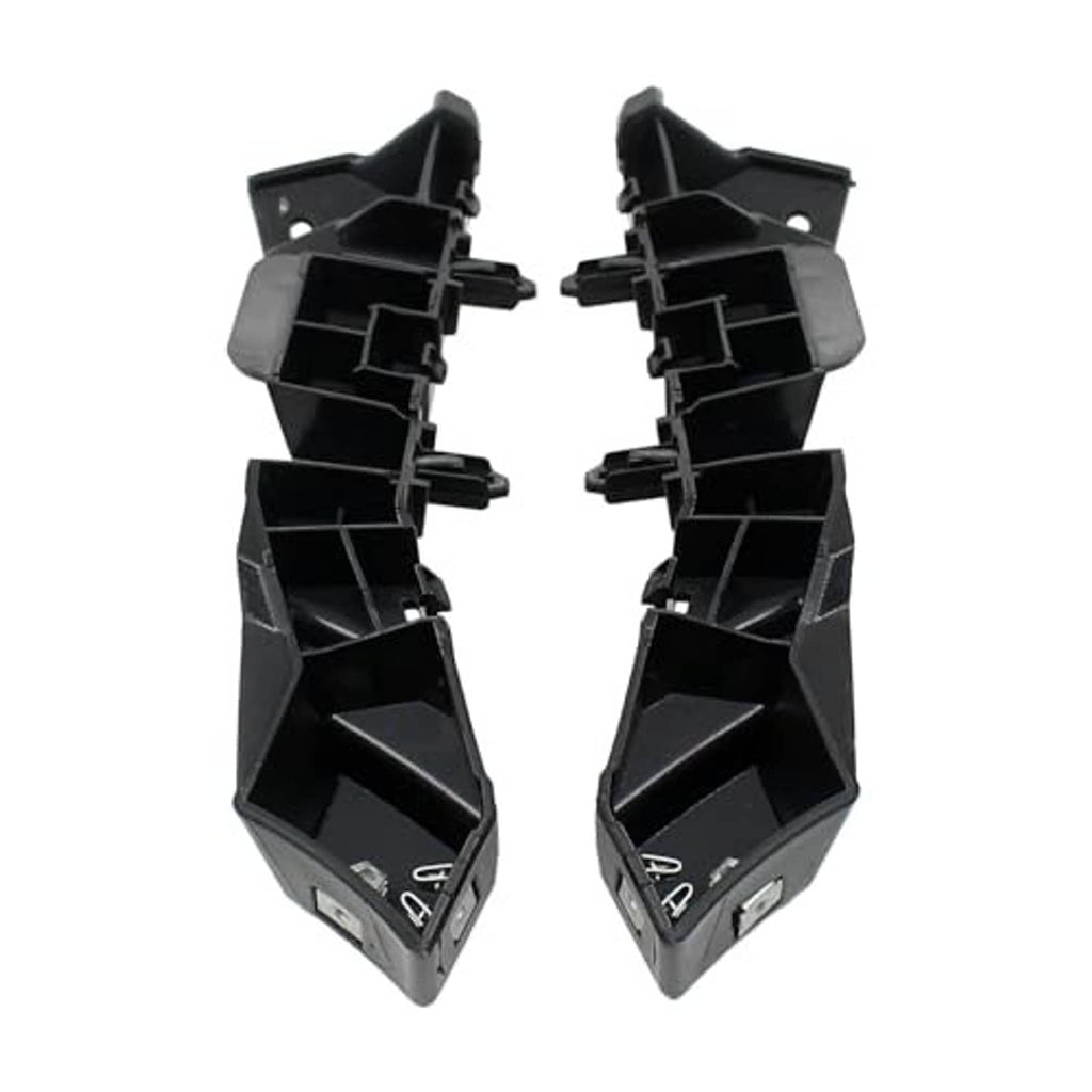 Pair of front bumper guide bracket retainer supports, black with open mounting channels