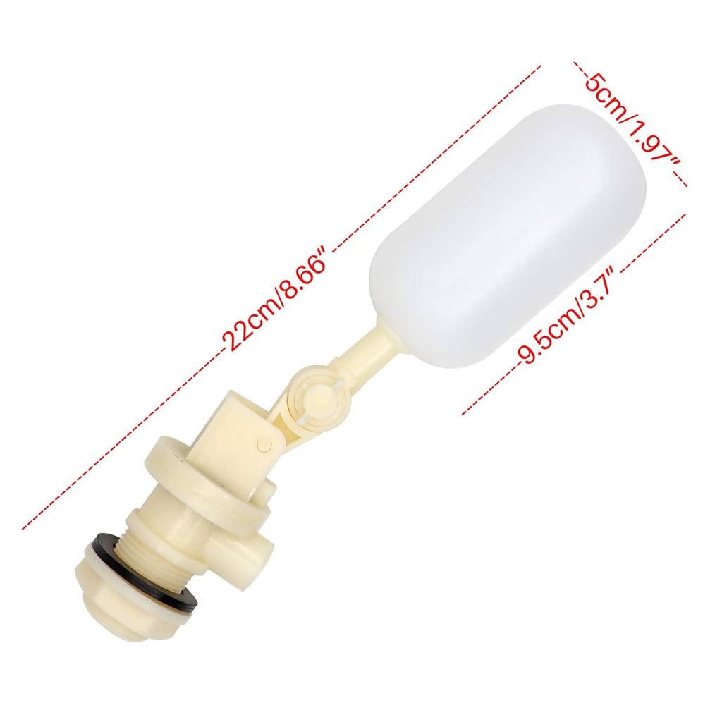 Muduoban float ball valve with white float, cream stem, and threaded inlet connection