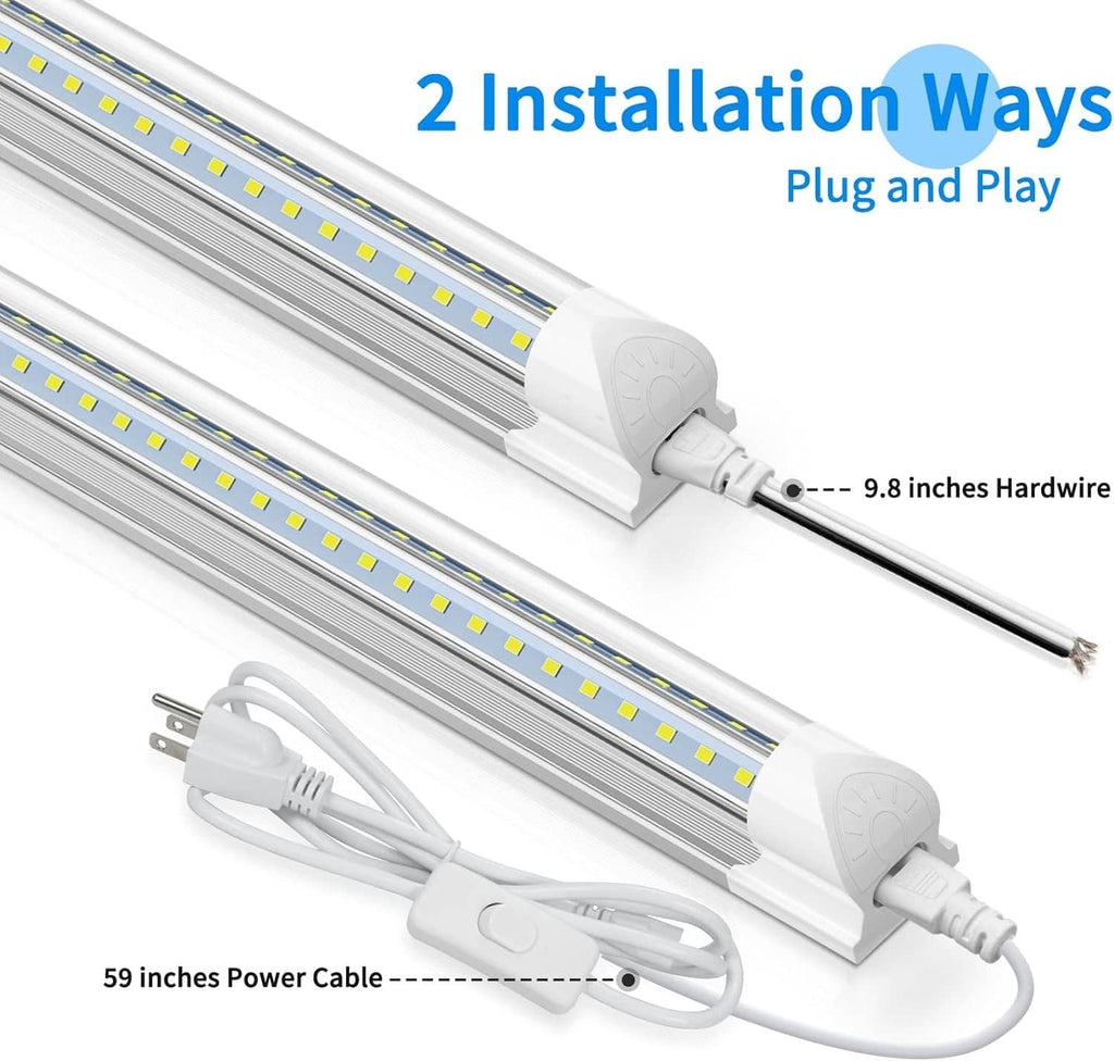 LED shop light fixture with power cable and two installation plug options