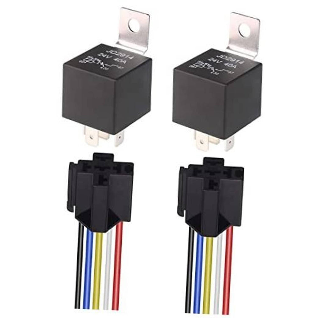 Pair of black 4-pin SPDT relays with multi-color wiring terminals