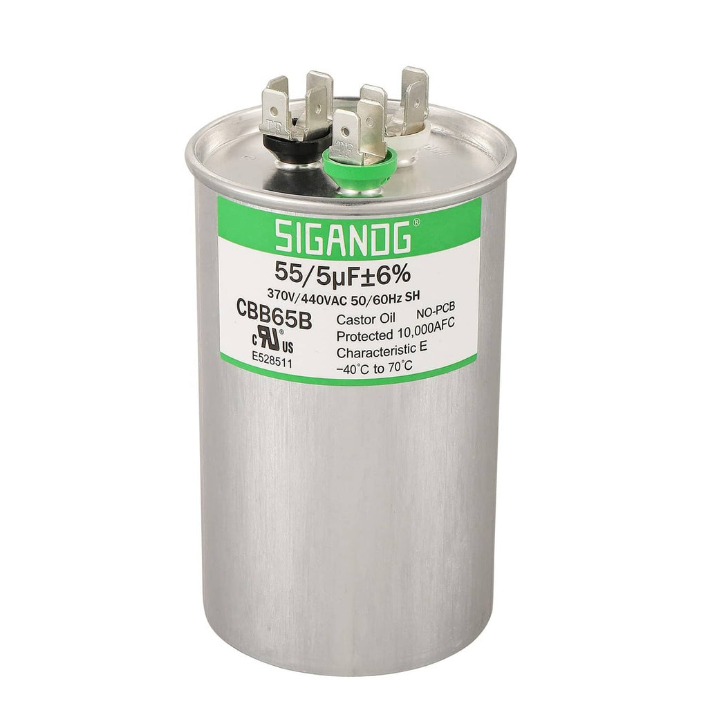 Aluminum motor capacitor can, Sigandg 55/5uF 6%, 370/440VAC, top terminals