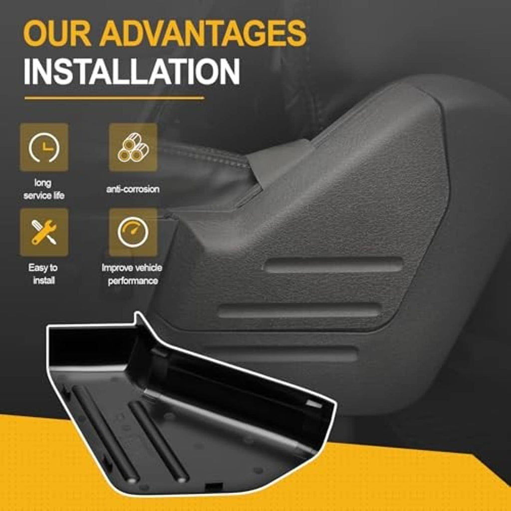 Black seat trim cover with molded panel and mounting recess for installation