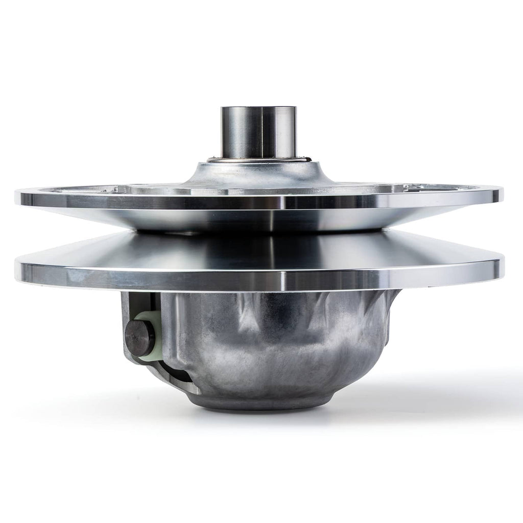 Metallic clutch with stacked plates and center bearing, silver machined metal