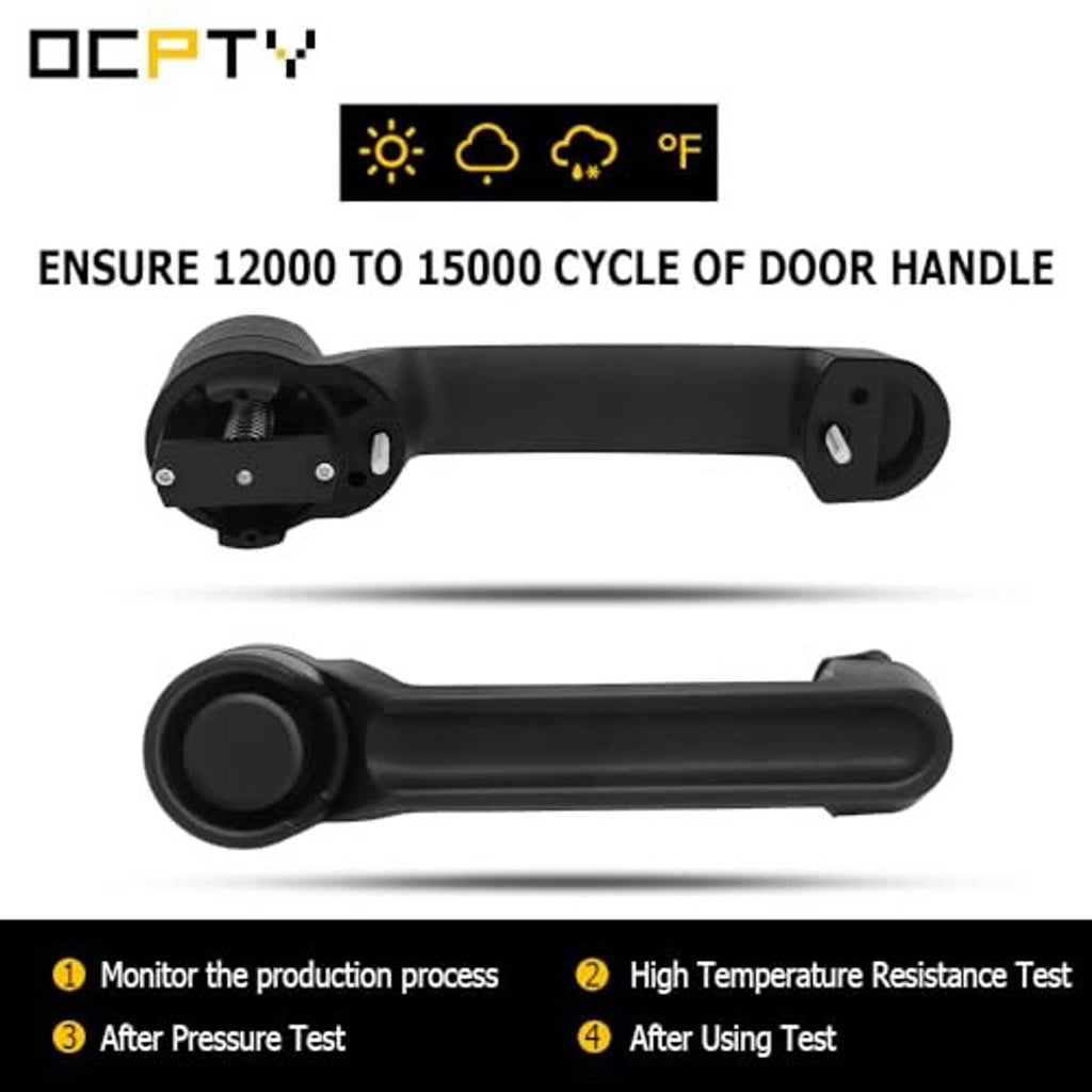 Black exterior door handle with mounting bracket and recessed screw holes