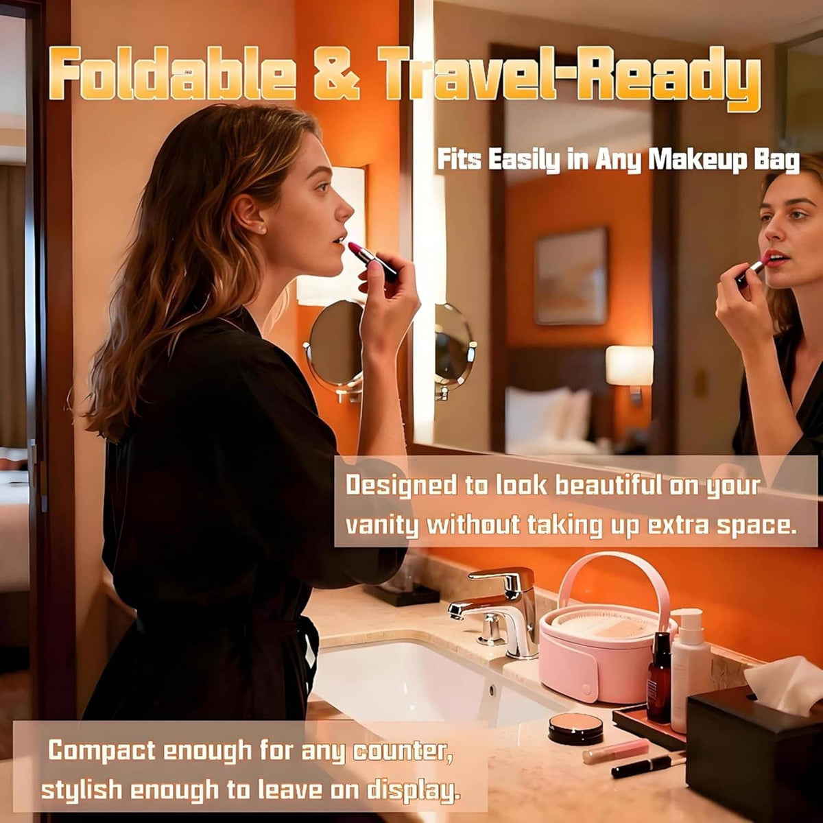 Foldable silicone brush cleaner and drying rack, compact travel-ready design, beige/pink