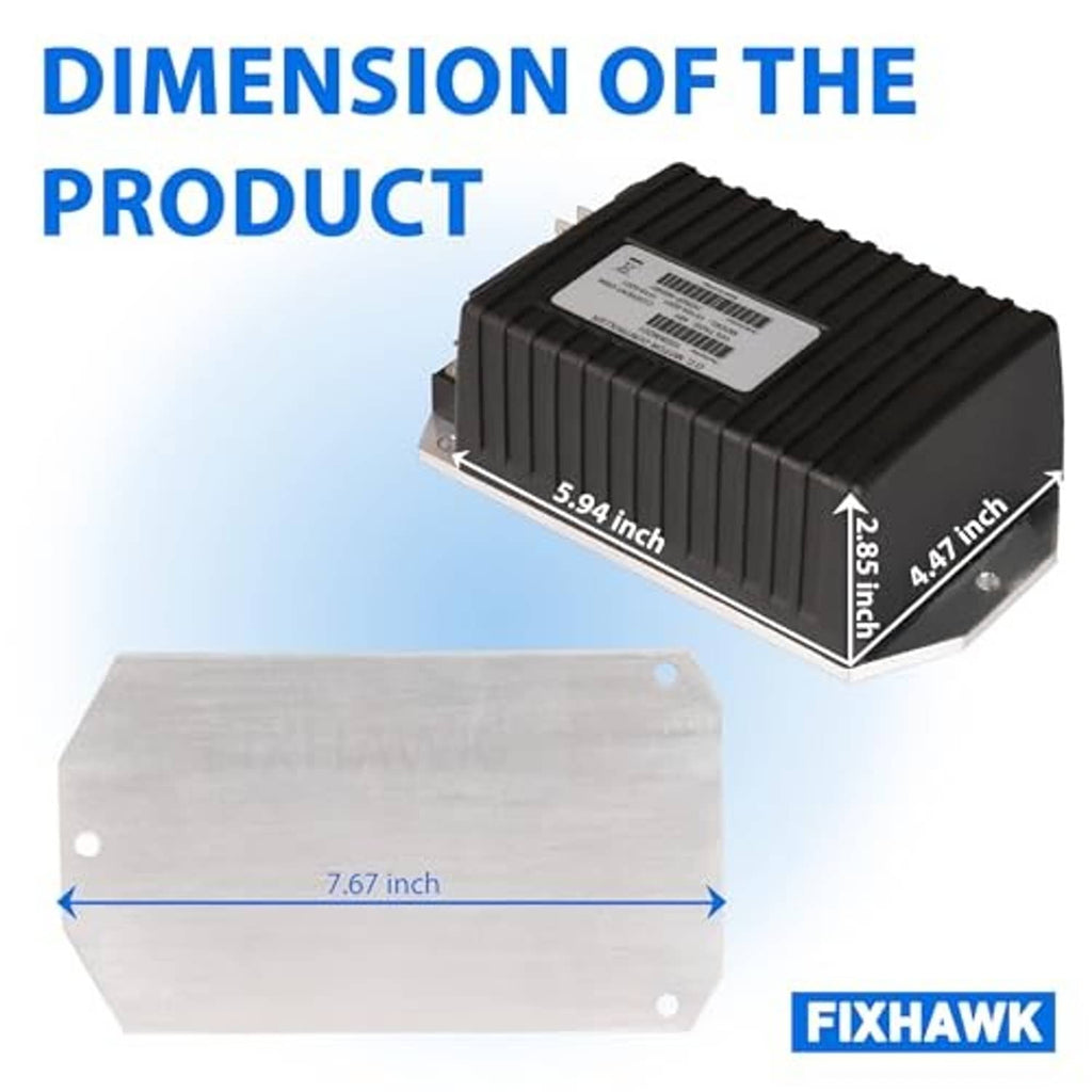 Black 48V motor controller dimensions diagram with length and height measurements