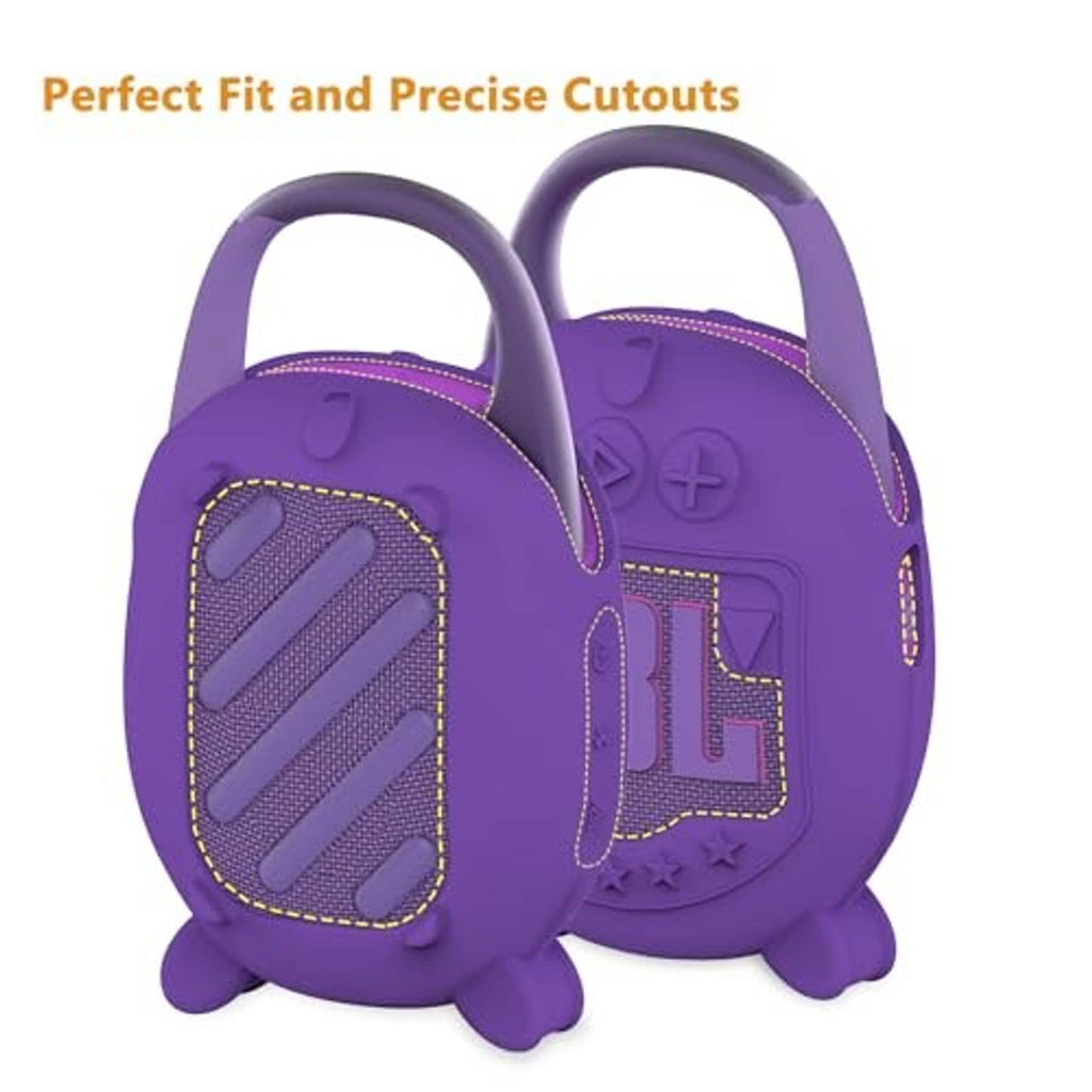 Purple zip carrying case with handles and purple silicone speaker cover