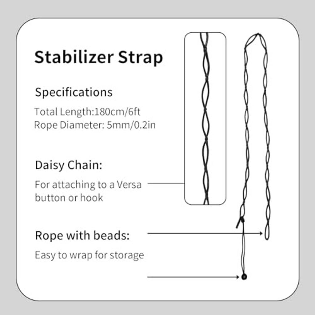 Stabilizer strap with daisy chain loops and beaded rope end, diagram