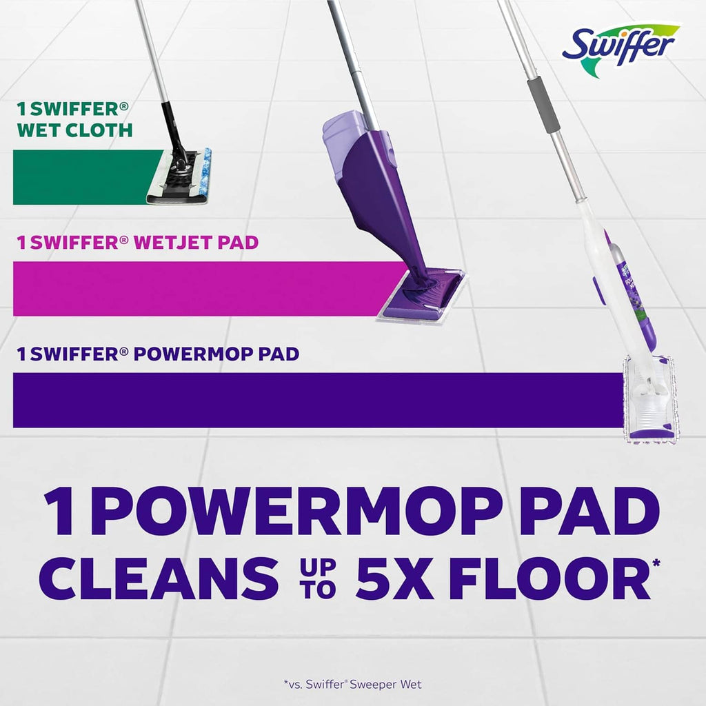 Power mop mopping kit with purple mop head and replacement cleaning pads