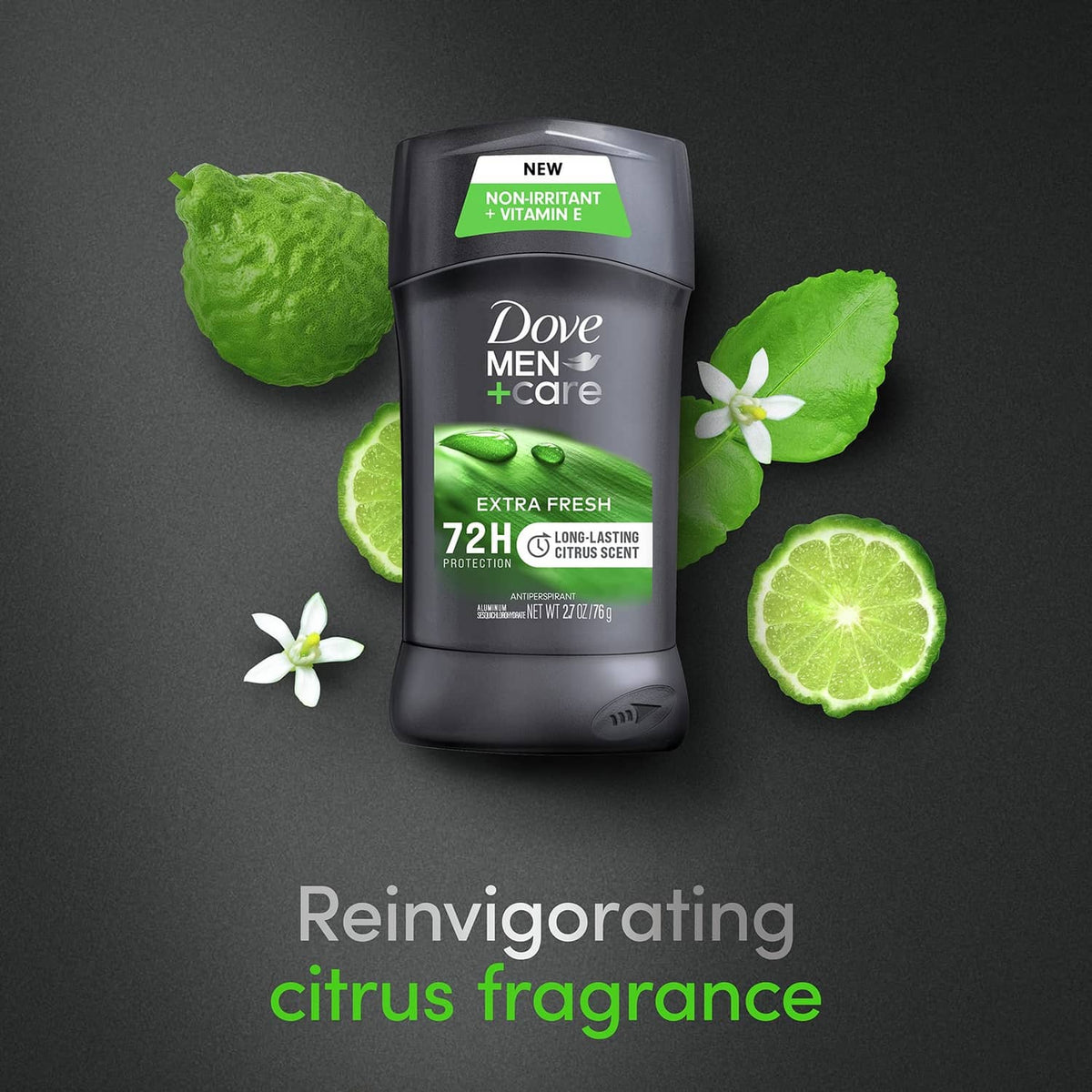 Men's antiperspirant deodorant stick with green citrus scent label