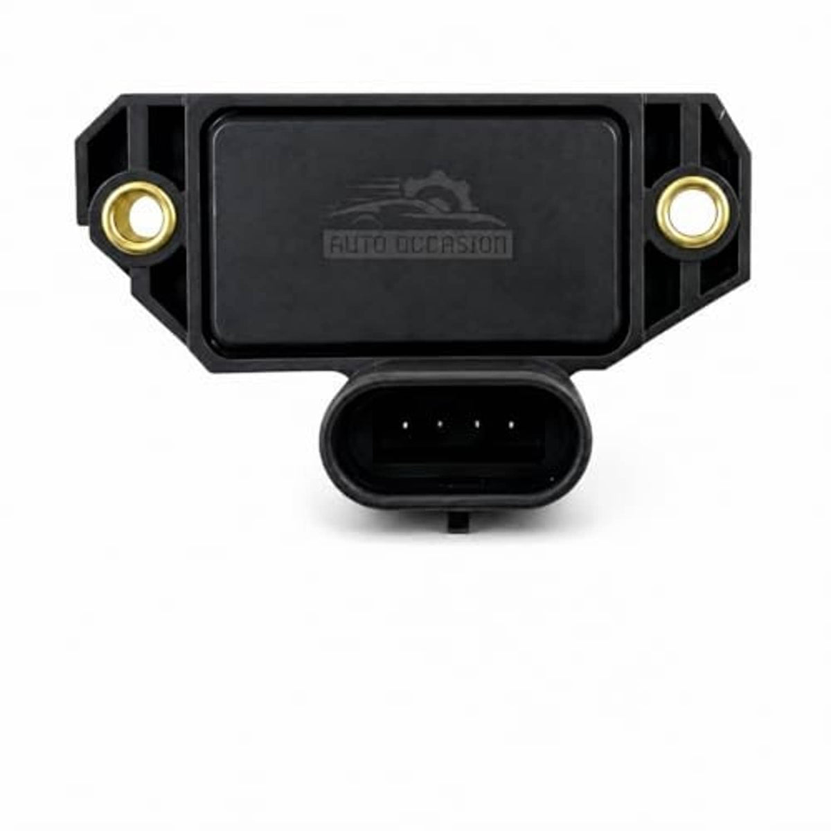 Ignition control module front view with oval plug and gold side screw mounts