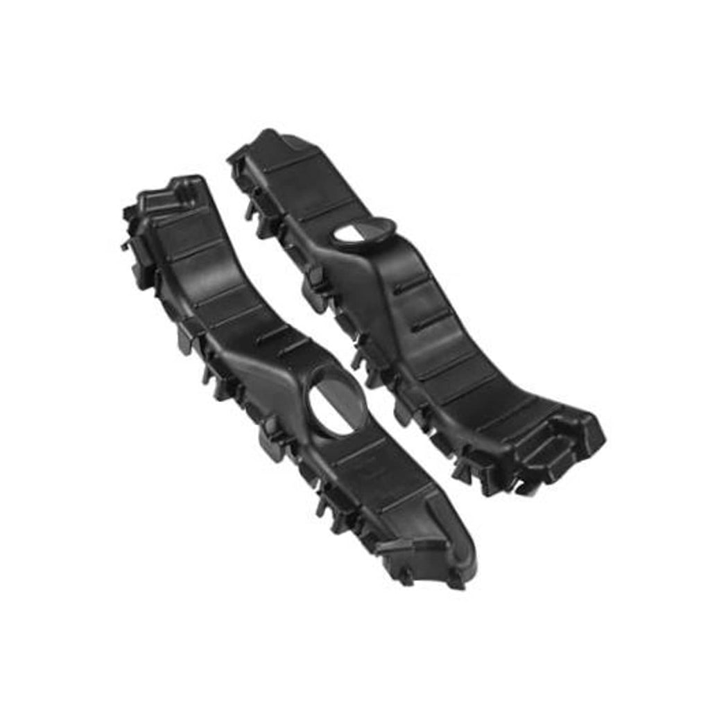 Front bumper retainer bracket set (left and right), black plastic clip-style tabs