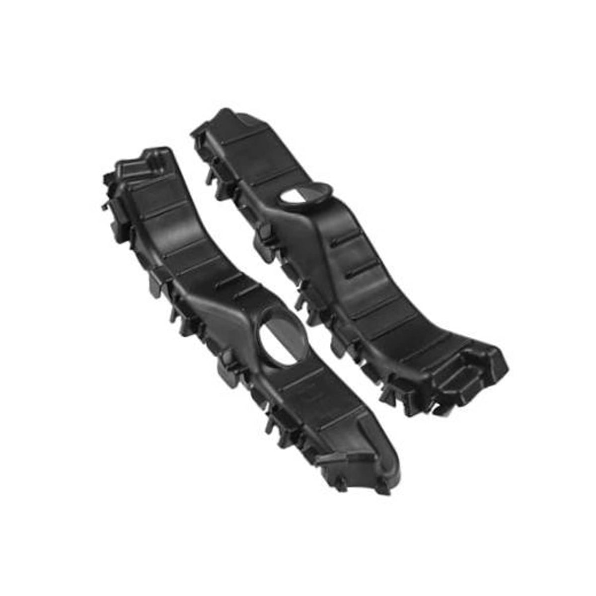 Front bumper retainer bracket set (left and right), black plastic clip-style tabs