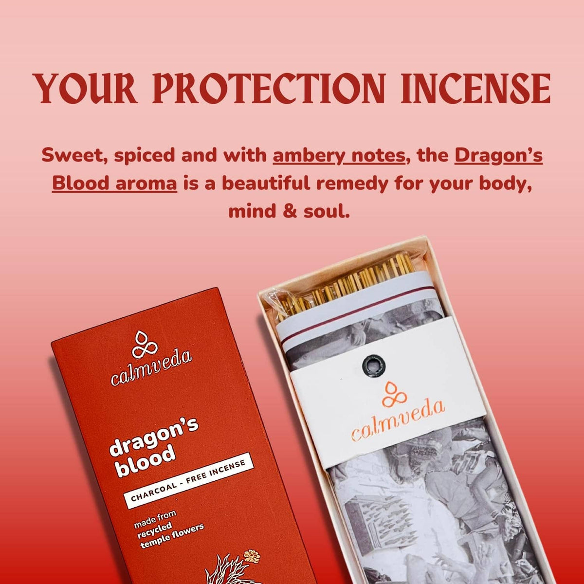 Dragon’s blood incense sticks packaging set with red box and inner clear sleeve