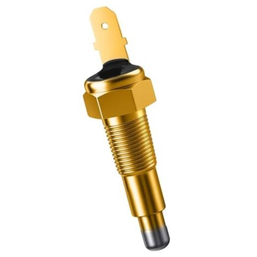 1/8" NPT thermostat fan switch with brass body, black sensor tip, spade terminal