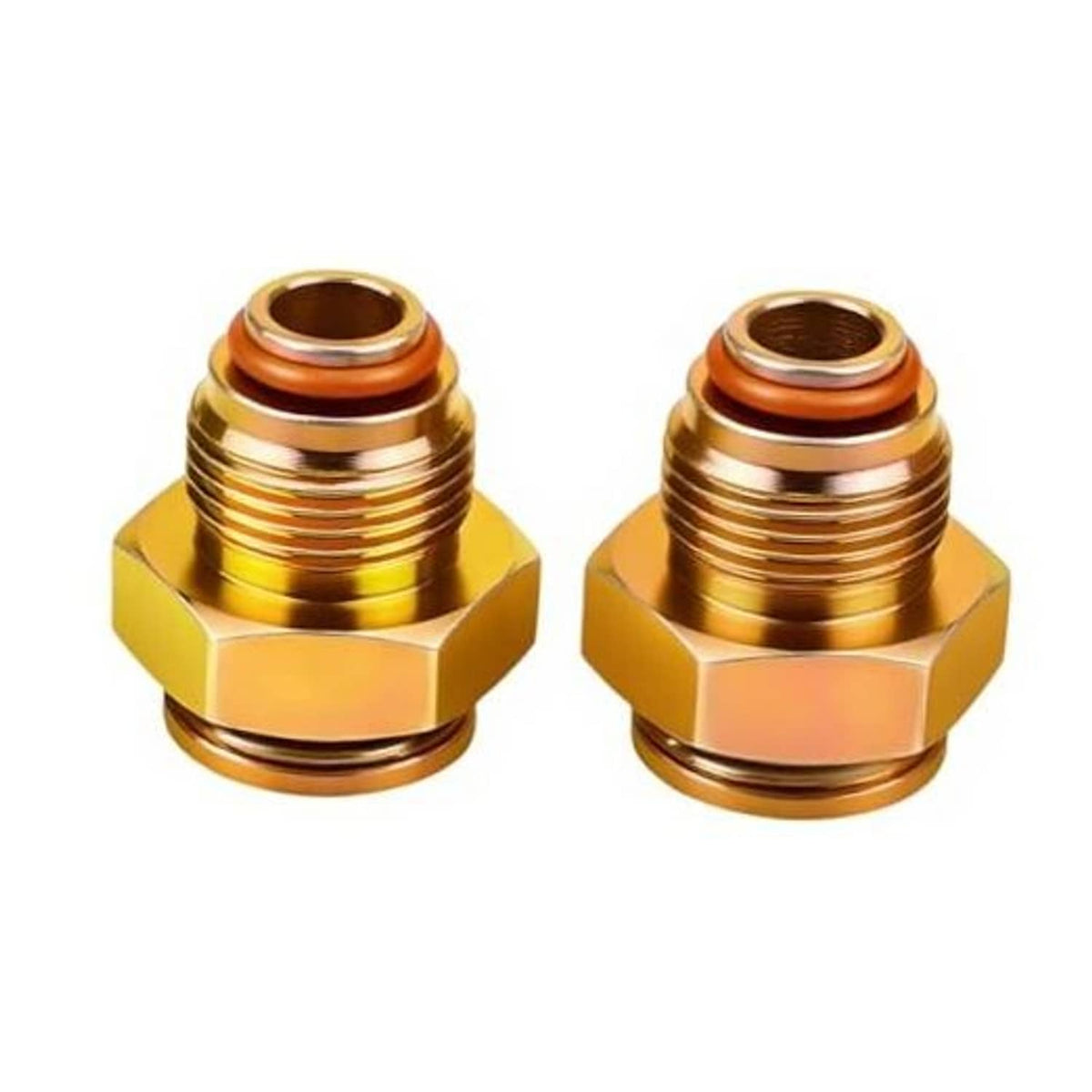 Brass radiator transmission cooler line fitting with hex nut and copper seal ring