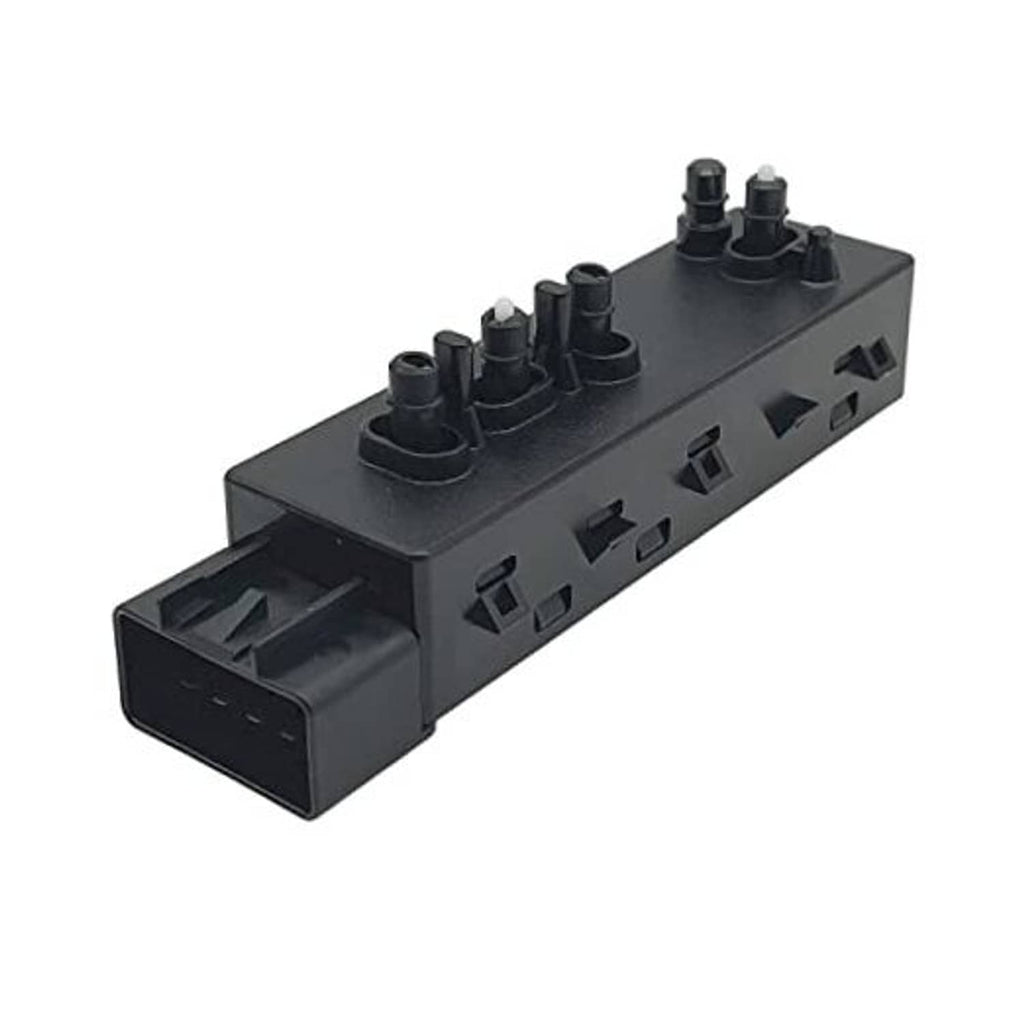 Power seat control switch module with multiple button sockets, dark gray plastic