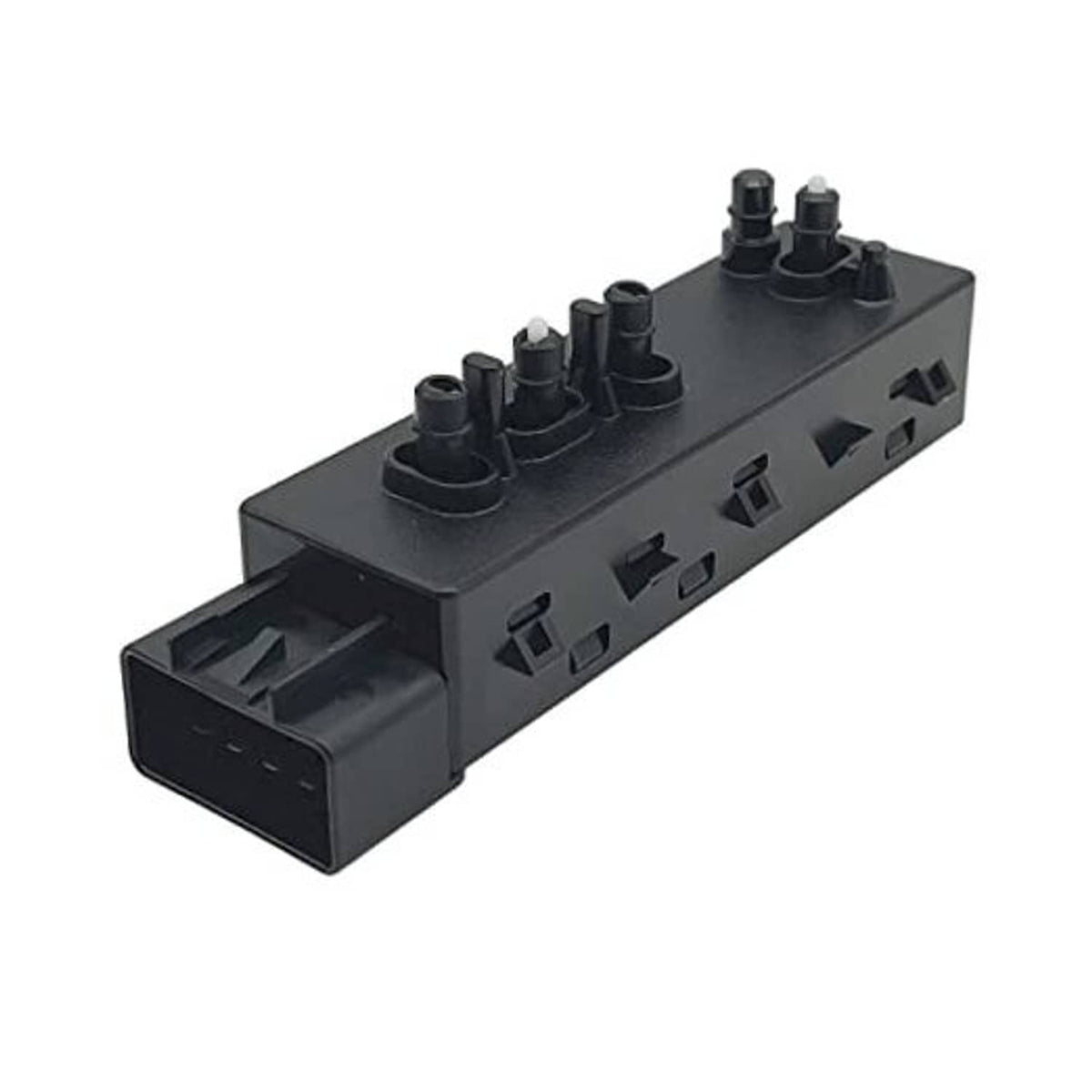 Power seat control switch module with multiple button sockets, dark gray plastic