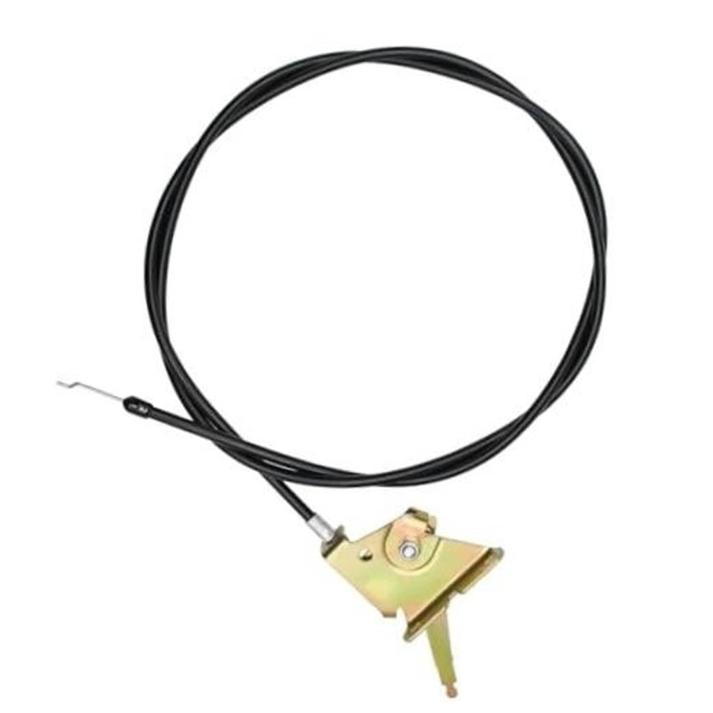 Throttle control cable with black wire and gold mounting bracket with lever