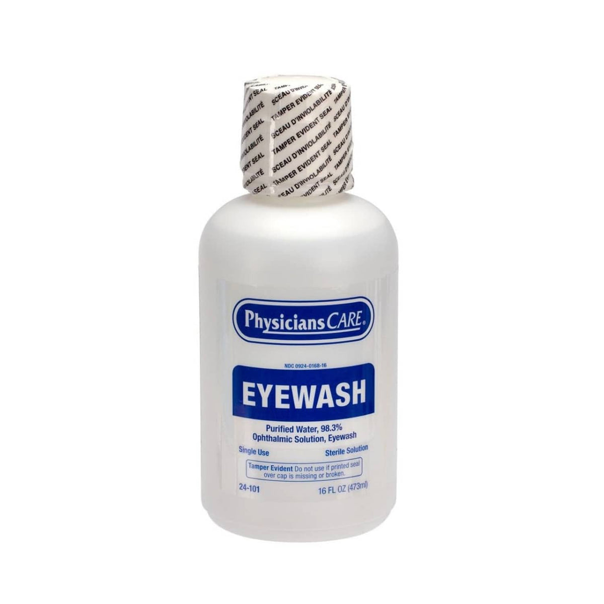 Sterile eye wash solution bottle with flip-top cap, PhysiciansCare Eyewash