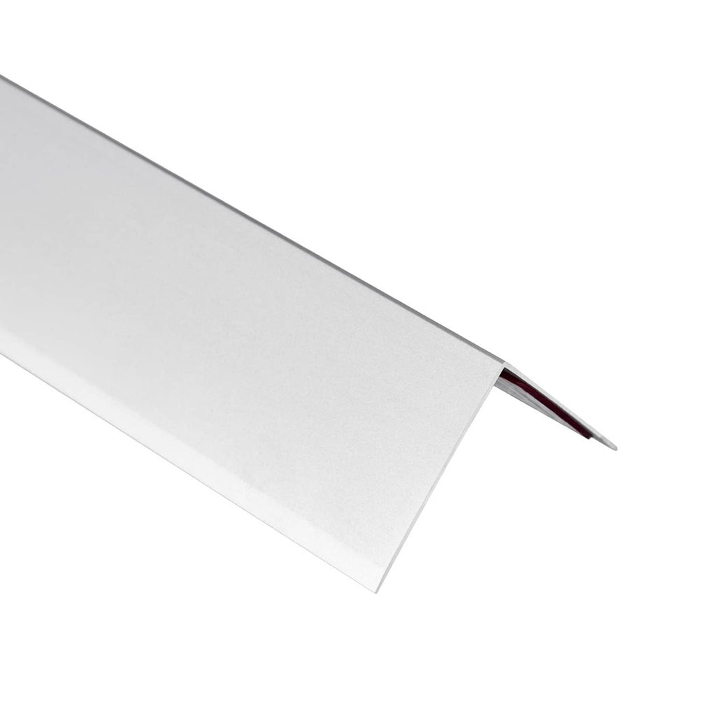 Silver aluminum corner guard edge with pointed tip and angled lip for protection