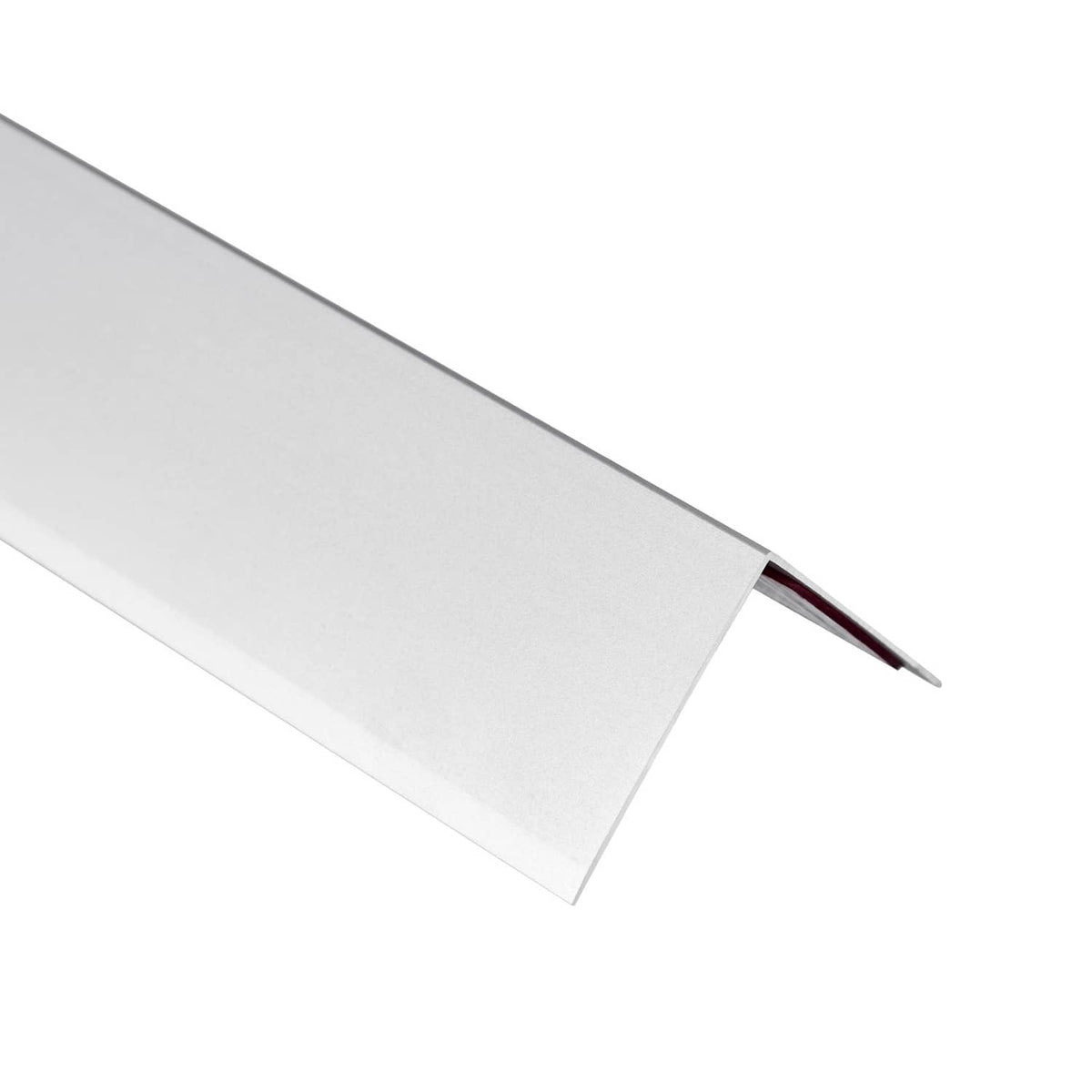 Silver aluminum corner guard edge with pointed tip and angled lip for protection