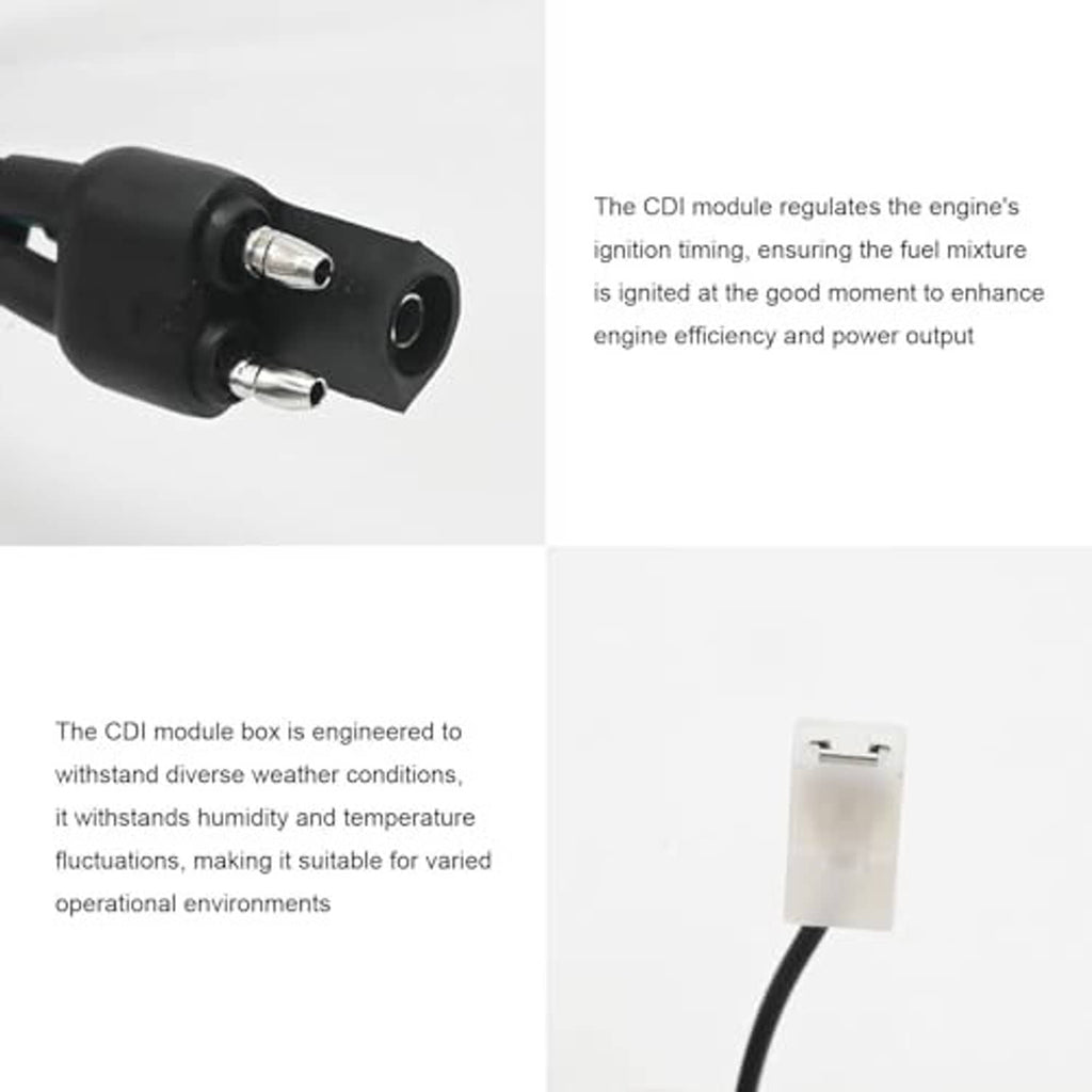 Black ignition module with two metal mounting posts and attached connector leads