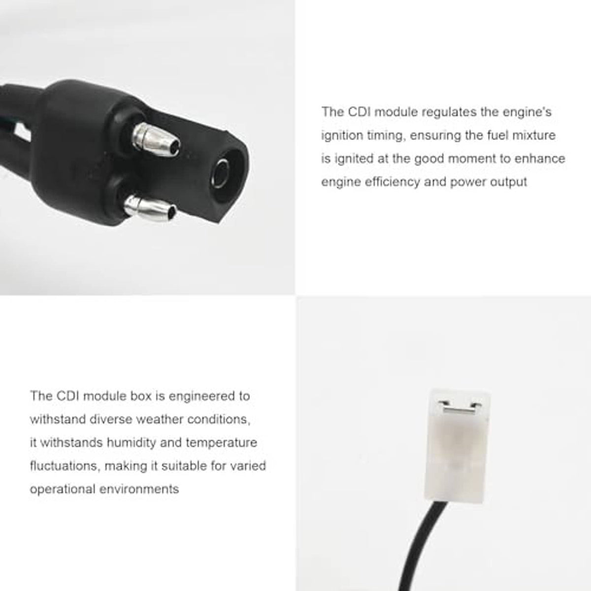 Black ignition module with two metal mounting posts and attached connector leads