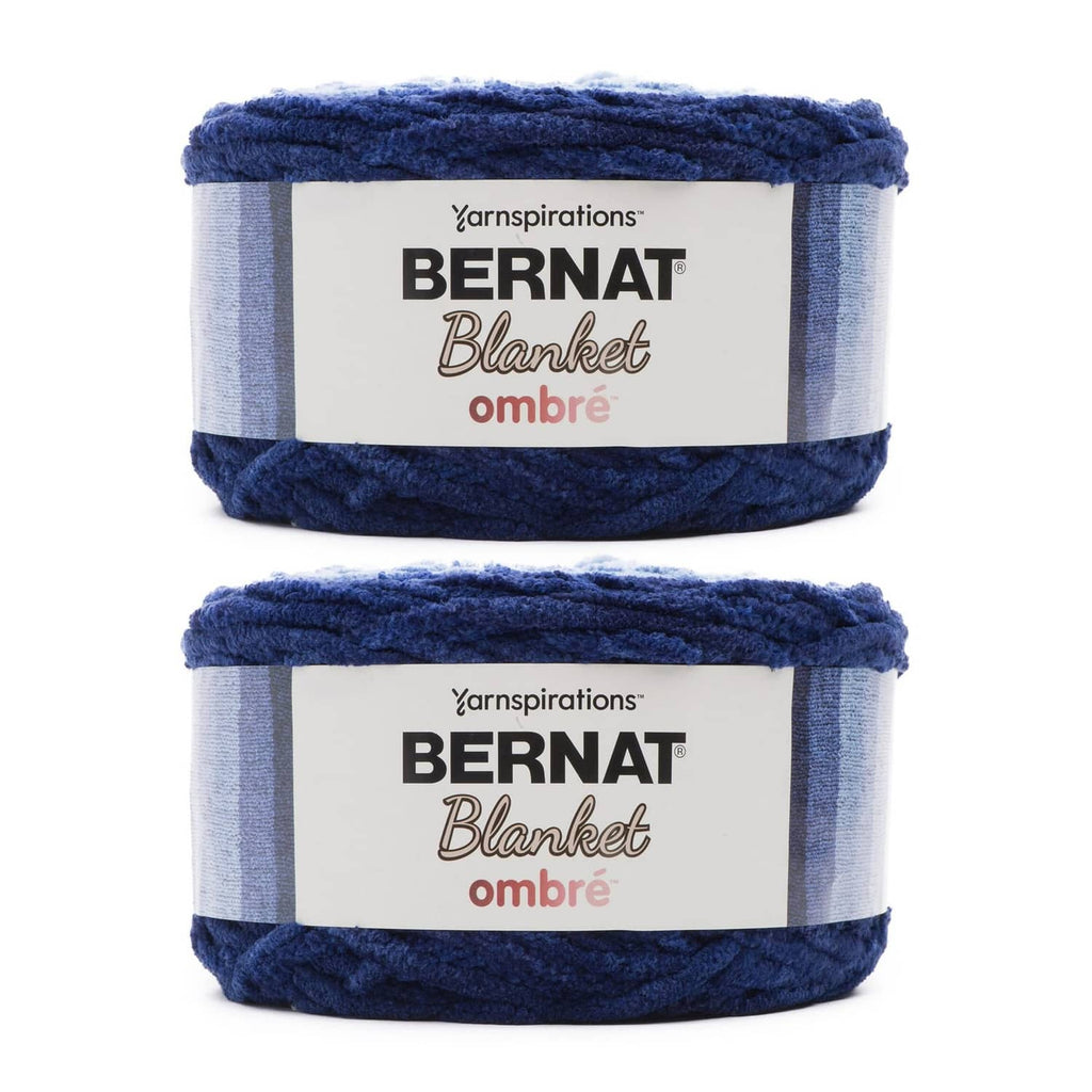 Ombre yarn skein 2-pack in dark navy with lighter blue bands, super bulky texture