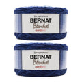 Ombre yarn skein 2-pack in dark navy with lighter blue bands, super bulky texture