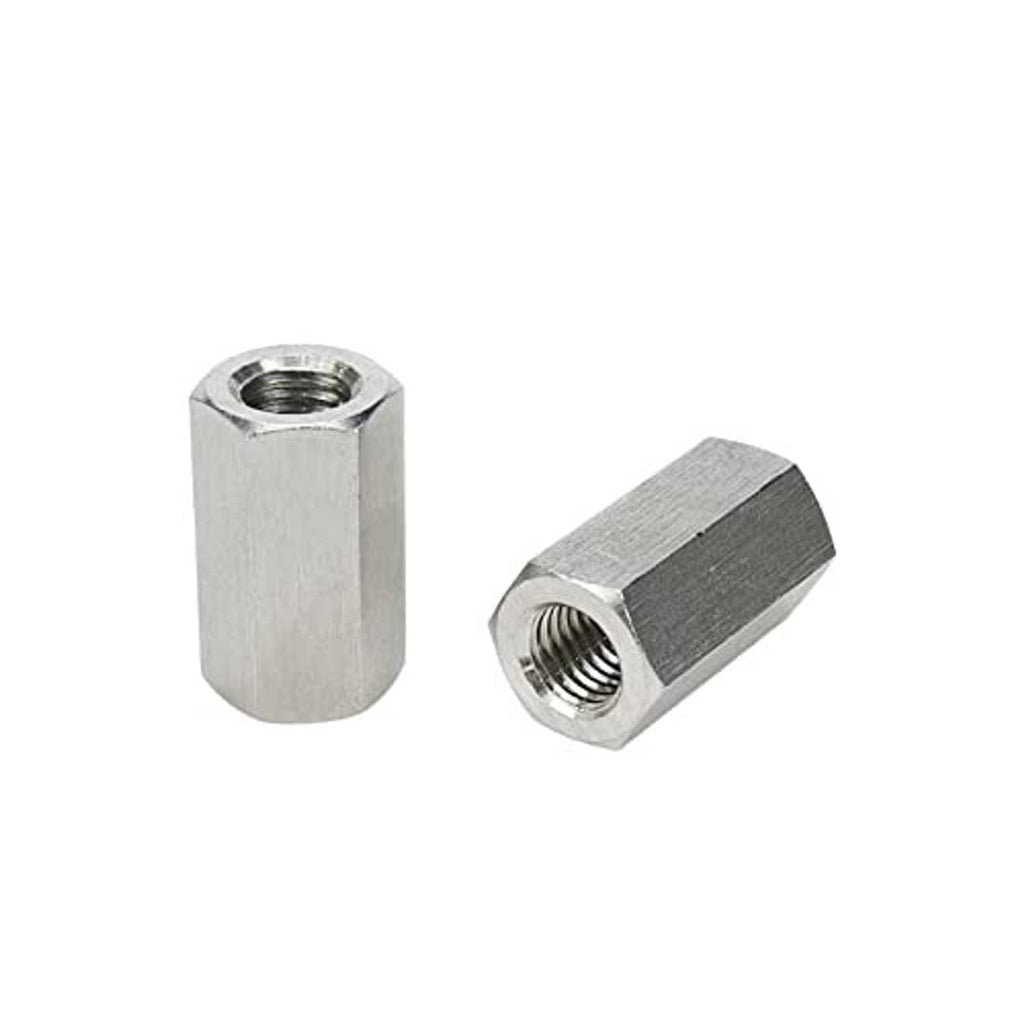Stainless steel hex coupling nuts (2-pack), one upright, one angled female threads