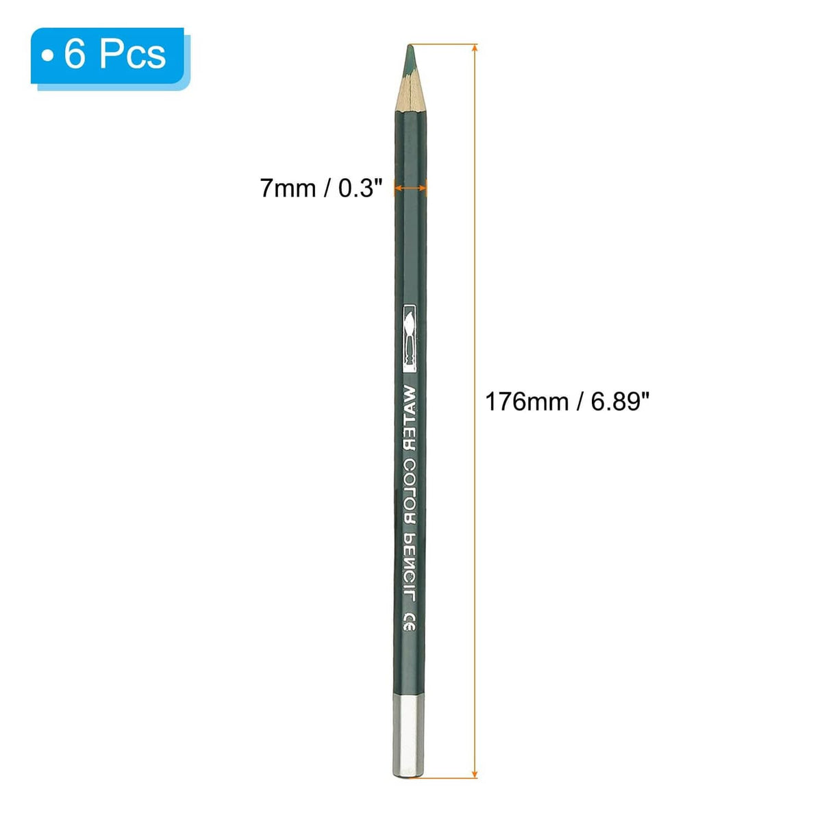 Dark green water-soluble watercolor pencil, hexagonal barrel, sharpened tip