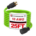 Green 25 ft extension cord with 4-prong NEMA plug, labeled 10 AWG