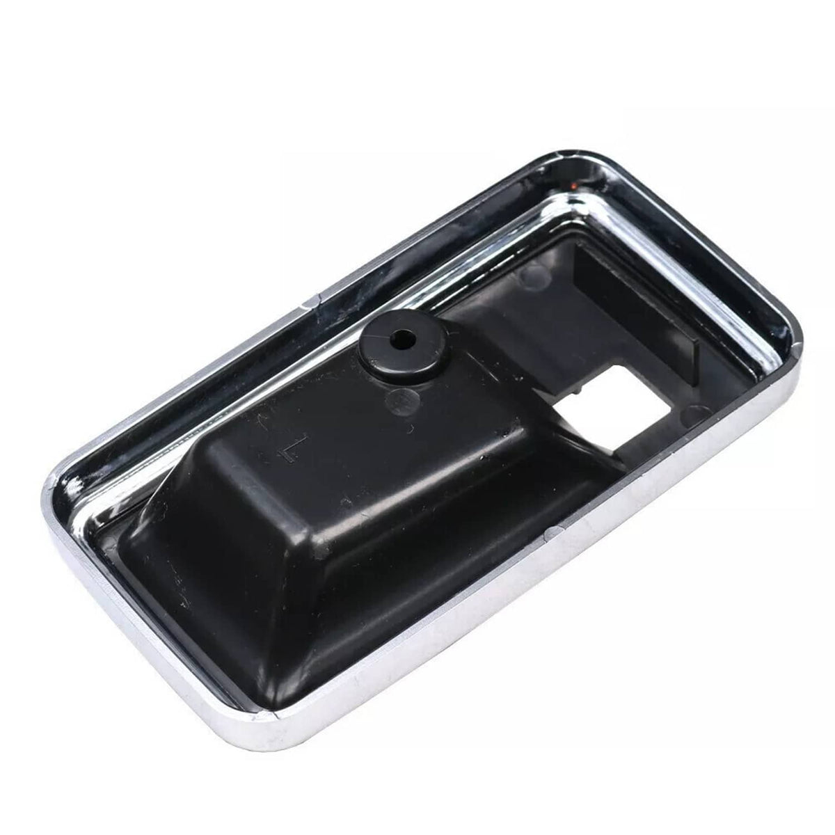Interior door handle bezel cup, black plastic insert with chrome trim
