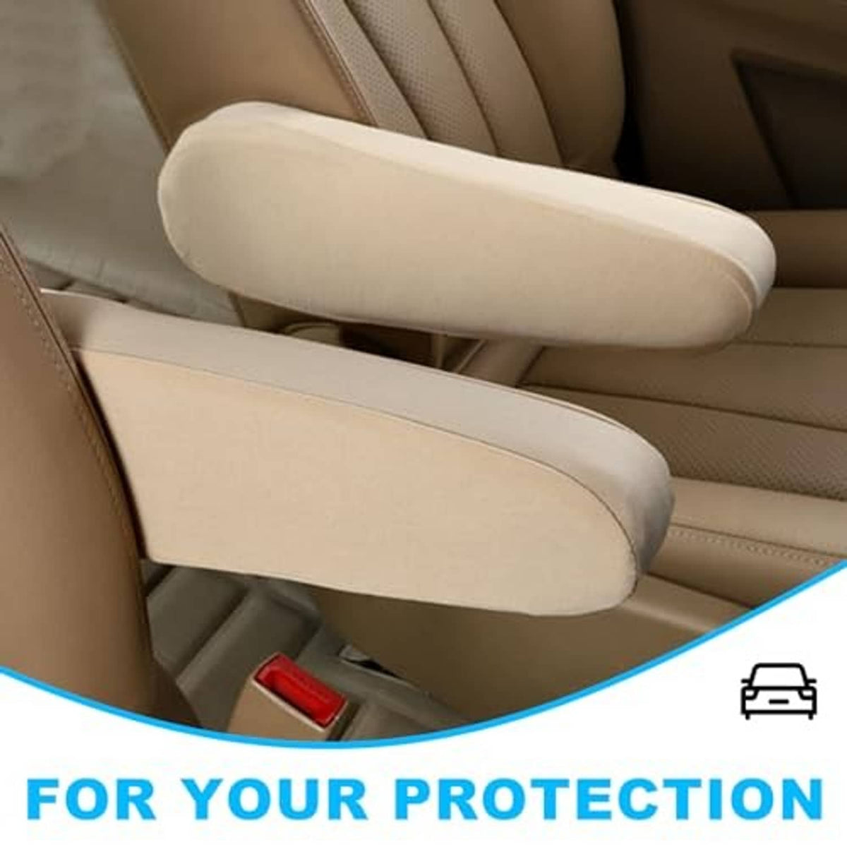 Beige front car armrest covers with snug wrap fit for protection