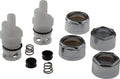Chrome faucet stem cartridge kit with gray cartridge parts, springs, and seals