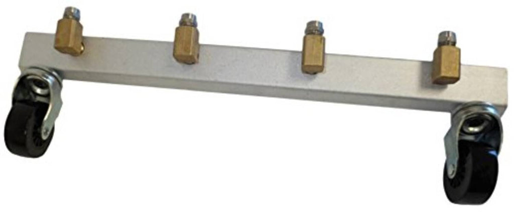 Undercarriage cleaner bar with four brass jets and caster wheels