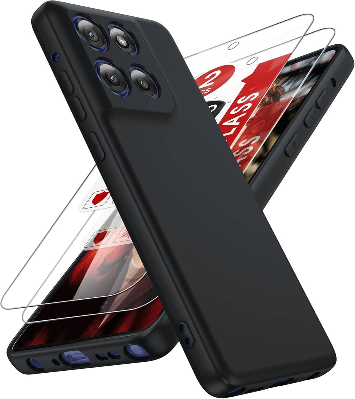 Black matte phone case with dual camera cutouts and side button openings