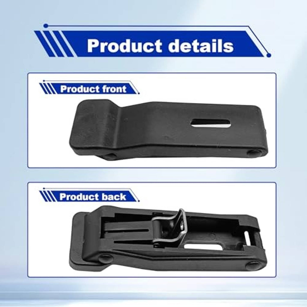 Black front latch lever with rubber base and mounting hole, storage rack latch
